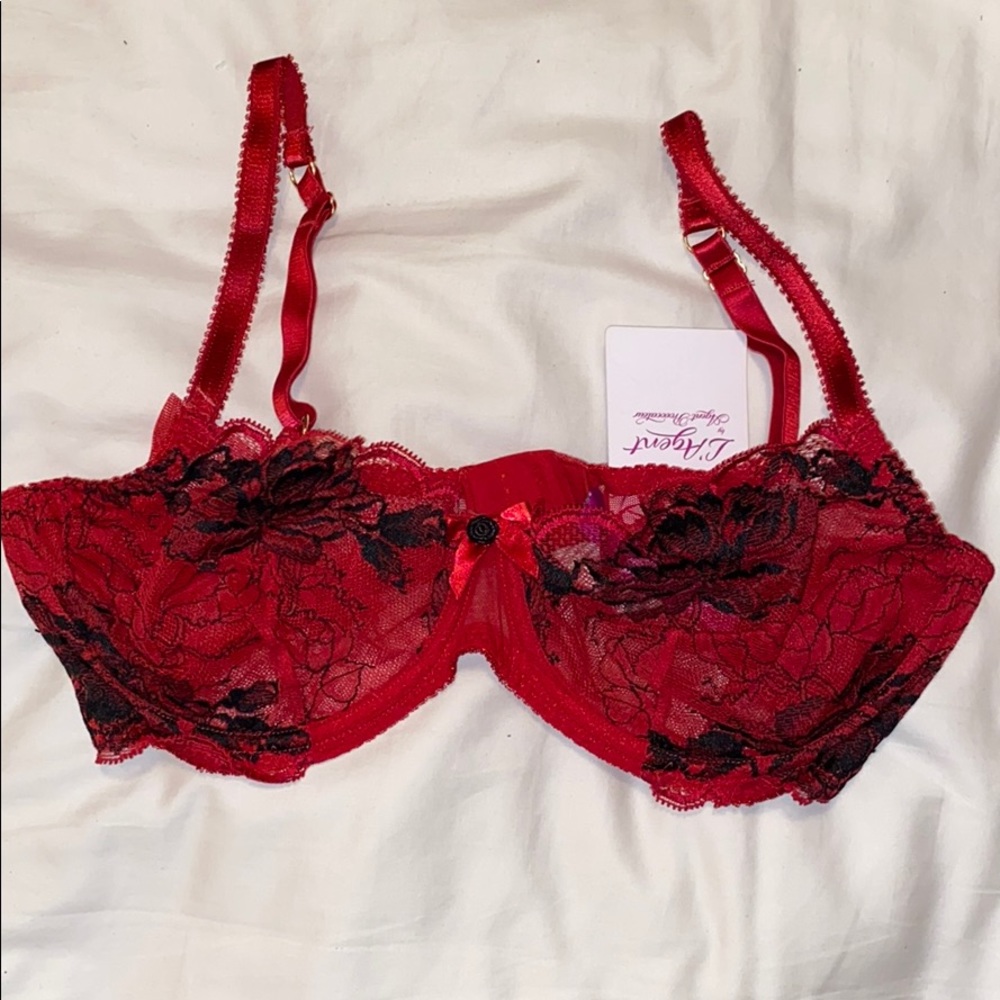 Agent Provocateur Red and Black Lace Underwire Bra
